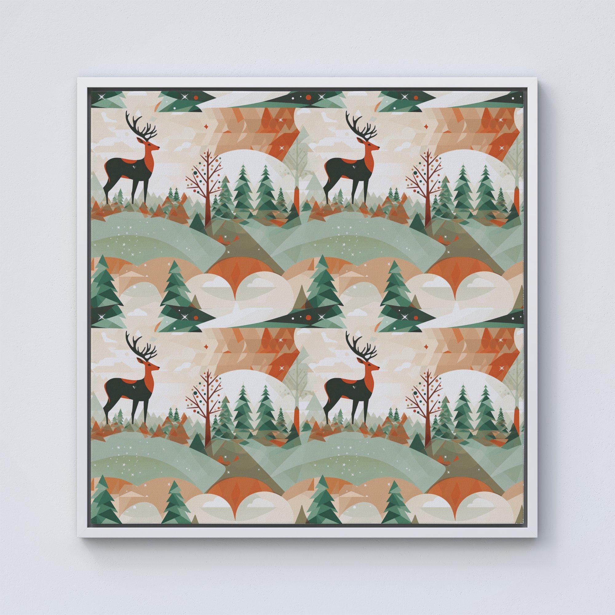 Reindeer On A Snowy Landscape Pattern Framed Canvas